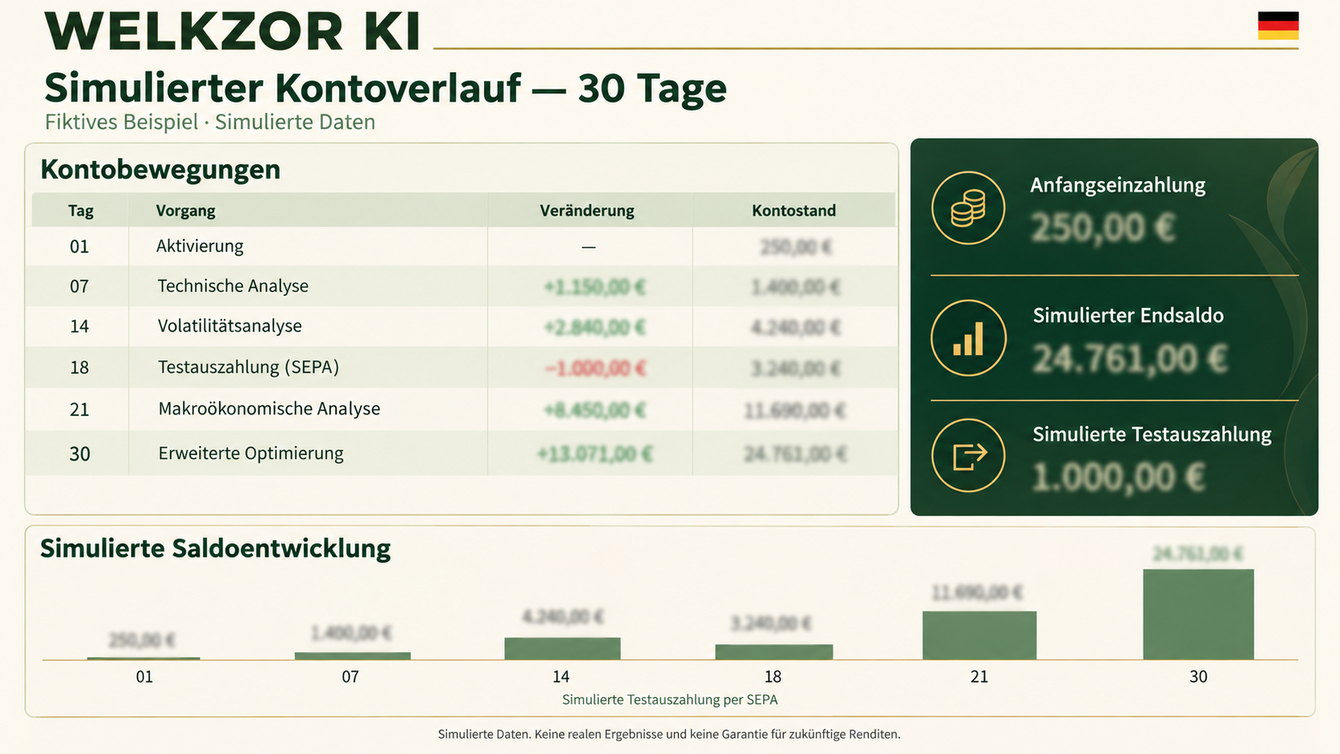 Die Entwicklung unseres Testkontos über 30 Tage